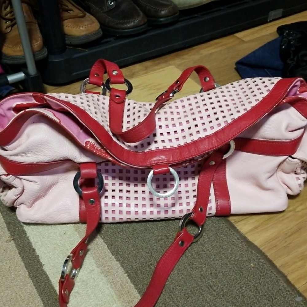 Pink with red trim leather purse